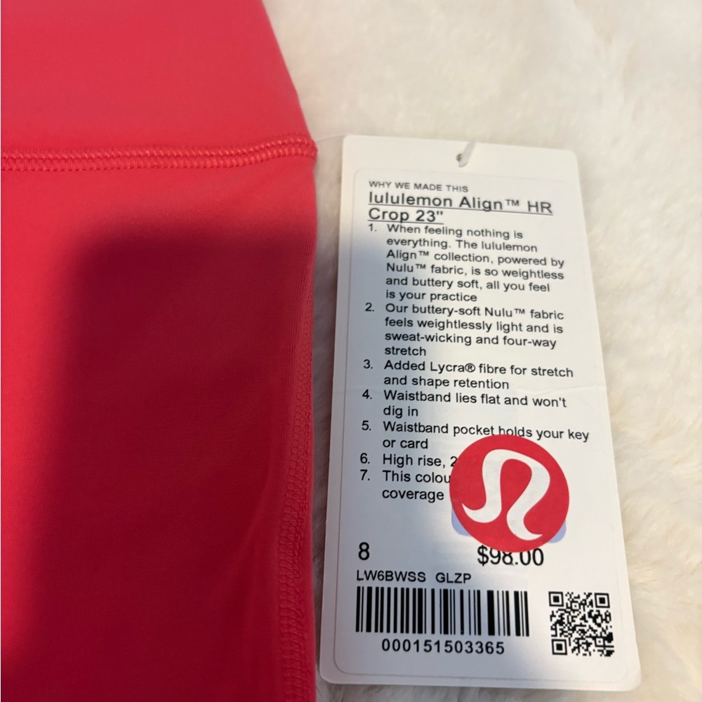 Lululemon align high-rise pink glaze cropped leggings size 8 NWT - Picture 2 of 8